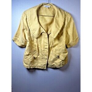 Coldwater Creek Linen Cotton Jacket Womens 16 Yellow Mustard Simple Minimalist